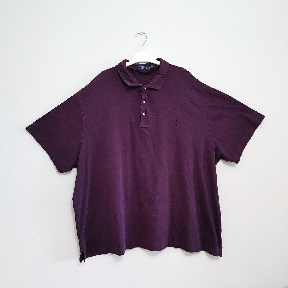 Polo Ralph Lauren Men's 4XB Polo Shirt Maroon Blue Striped Short Sleeve